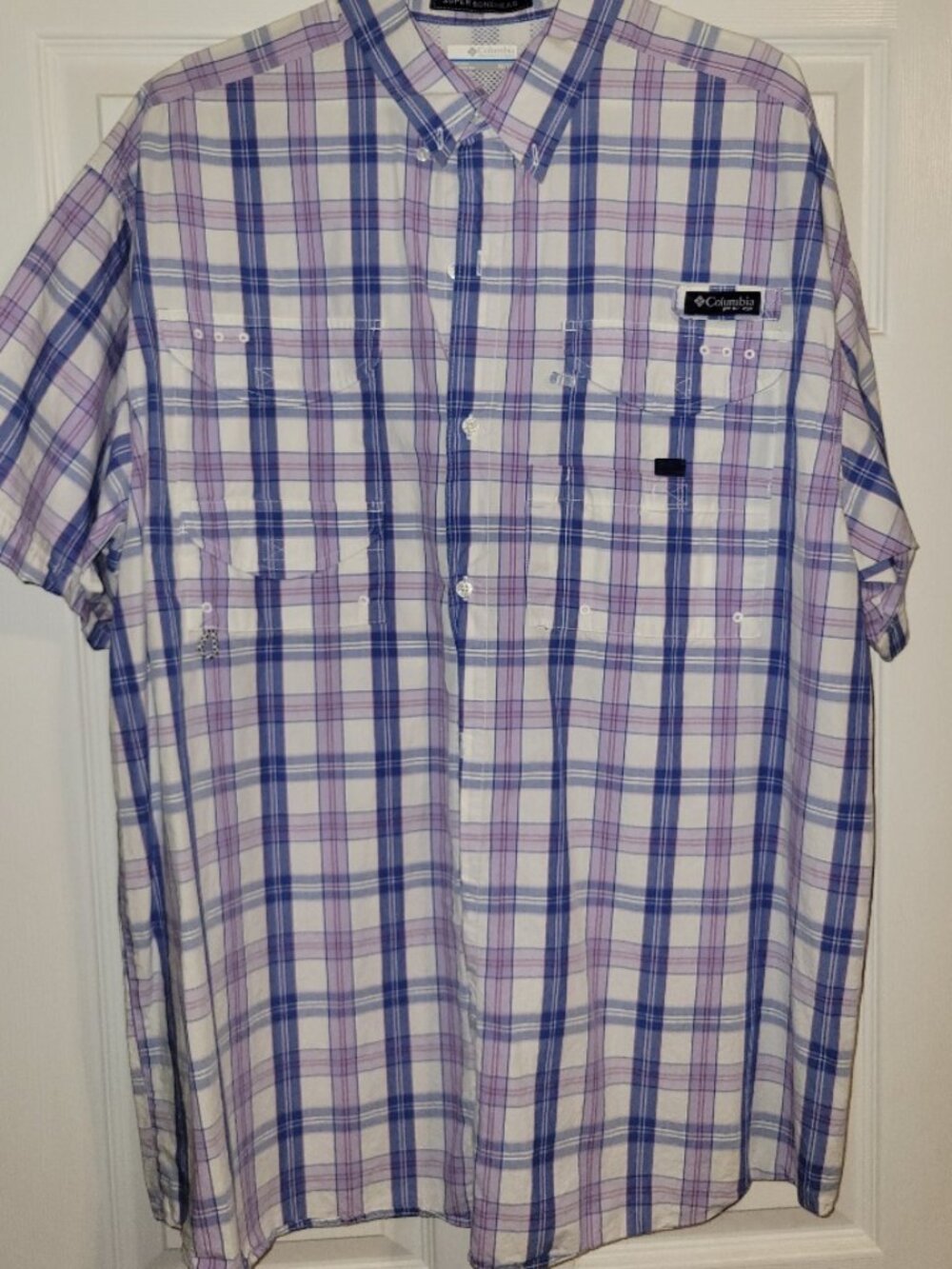 Columbia Super Bonehead SS Button Down Shirt (Men's XL/Purple/White)